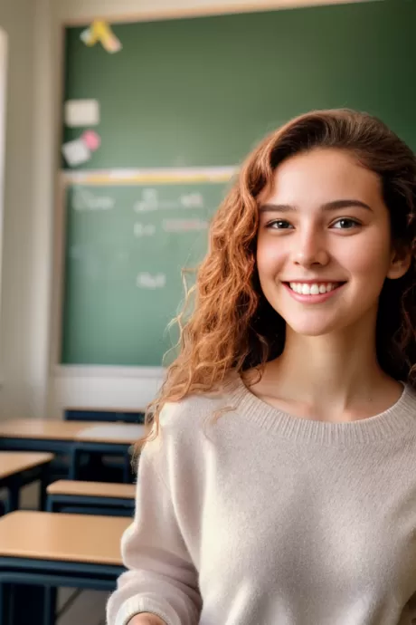 Рыжая искусственная чика голенькая в школьном антураже 1