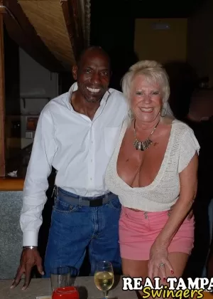 Mature lady Tracy Lick introduces her swinging friends at a party