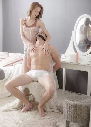 Horny teen teases her cleave gagged boyfriend before finally fucking him