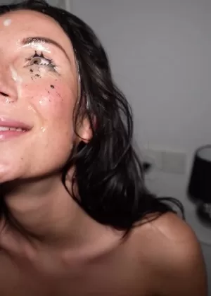 Brunette amateur concludes a rough fuck with sperm on her face