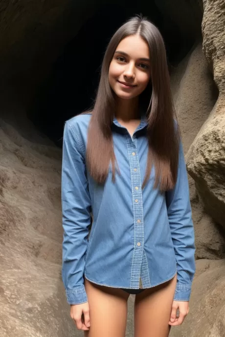 Худышка с темными волосами голенькая в пещерке 1