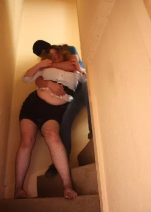 Fat woman is rendered helpless by the maintenance man before being tied up